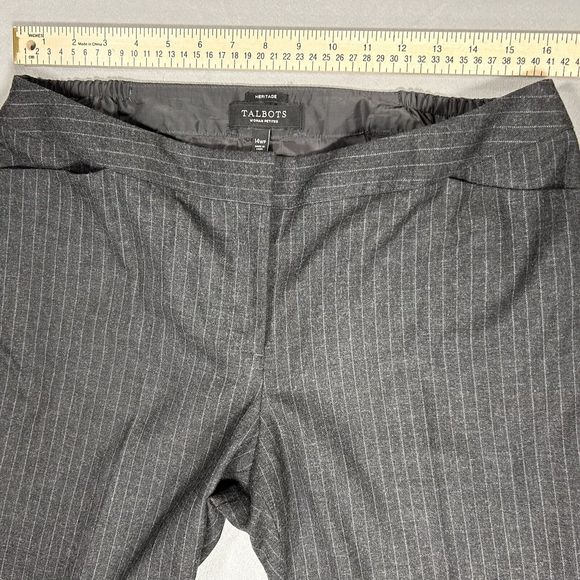 Talbots Pants Women’s 14 Gray White Wool Blend Pinstripe Work Casual Stretch - Picture 4 of 15
